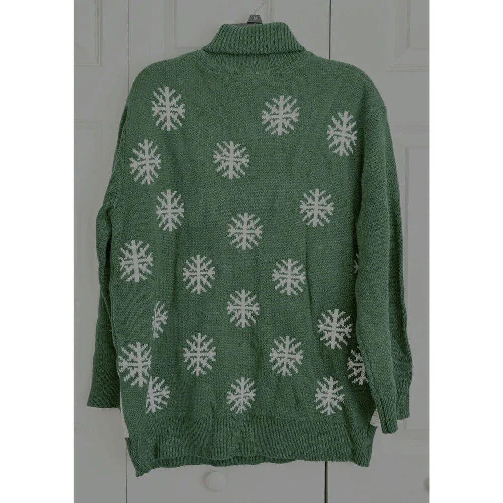 Ugly Christmas Sweater Women's Size 1X Green Snowman Turtleneck Pullover Knit